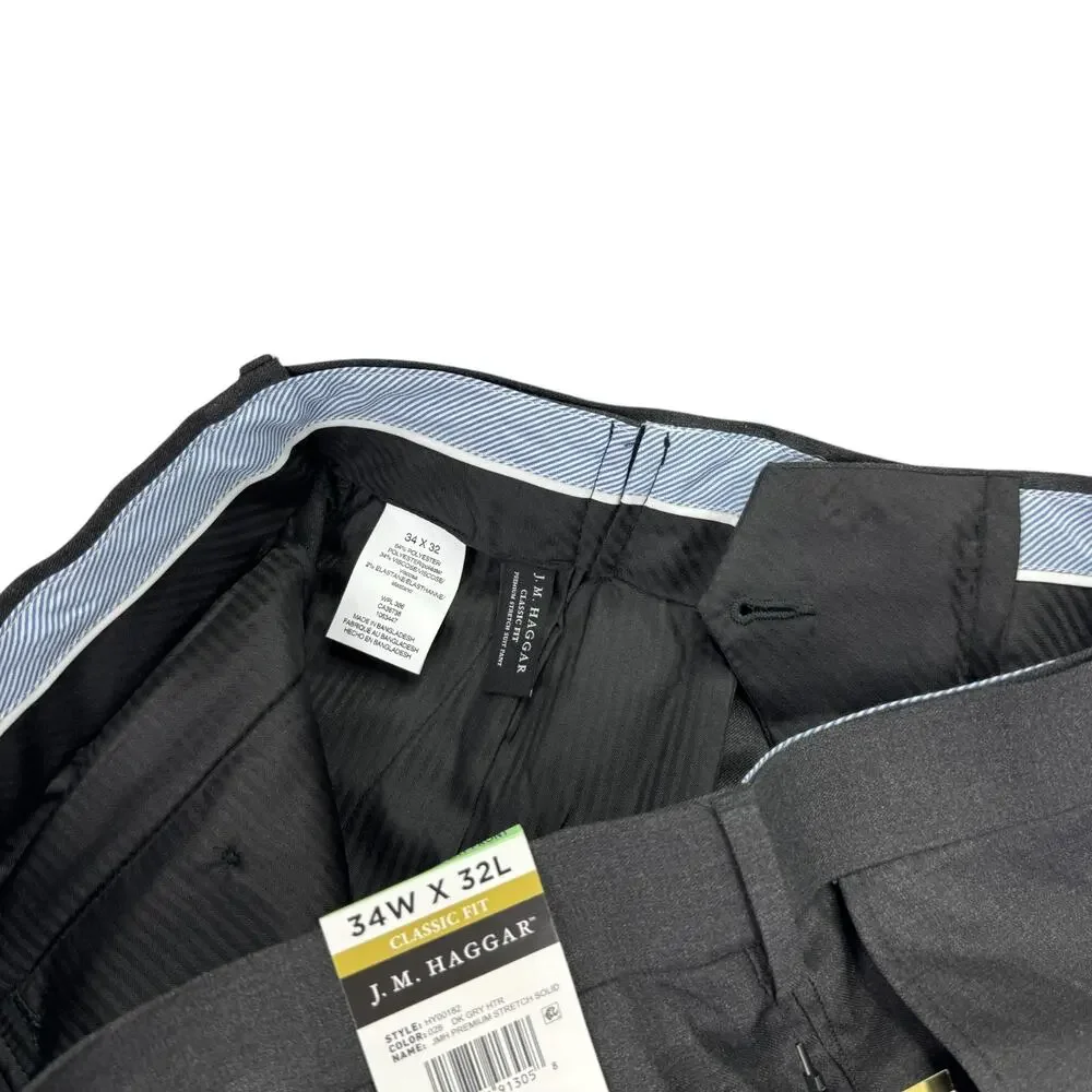 Haggar Mens Premium Stretch Classic Fit Flat Front Suit Pants Dark Gray 34x32